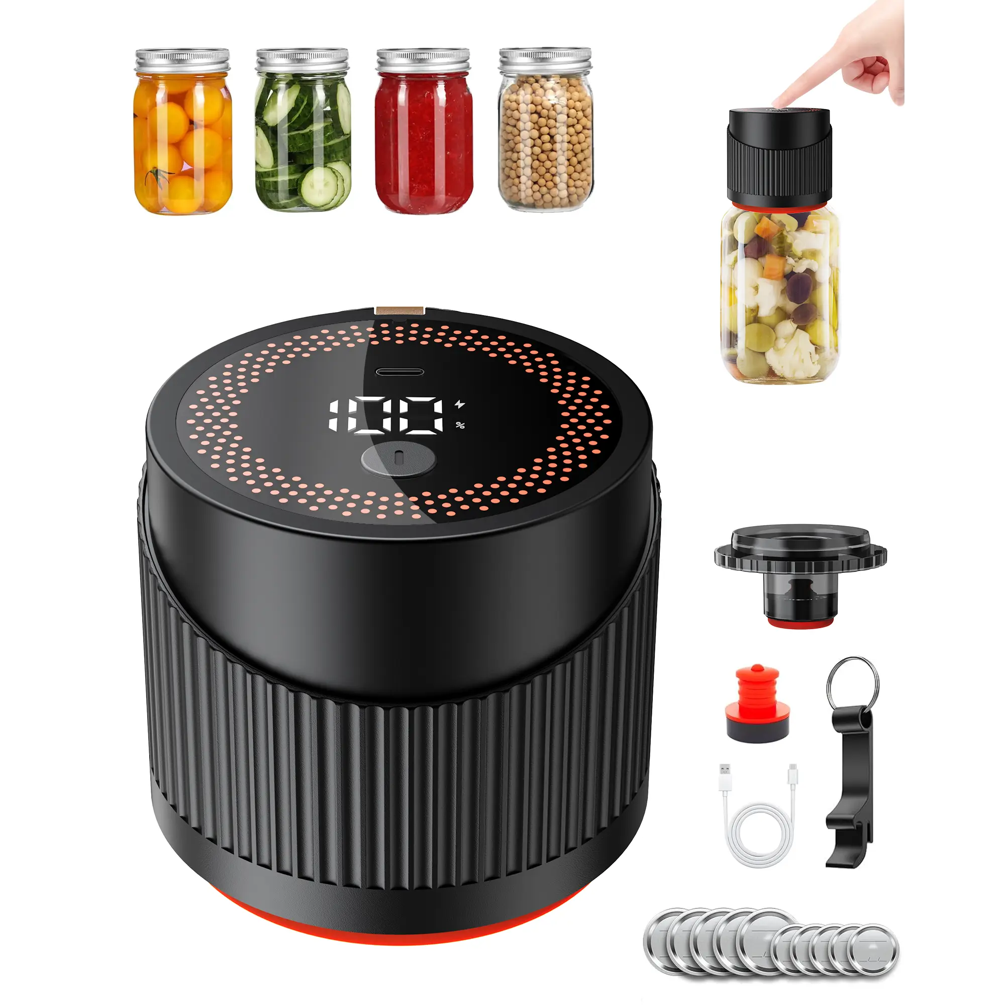 2026 Latest AI Electric Mason Jar Vacuum Sealer Kit, free 10 lids，for Mason Jars with Wide and Regular Mouth Canning Jar Lids