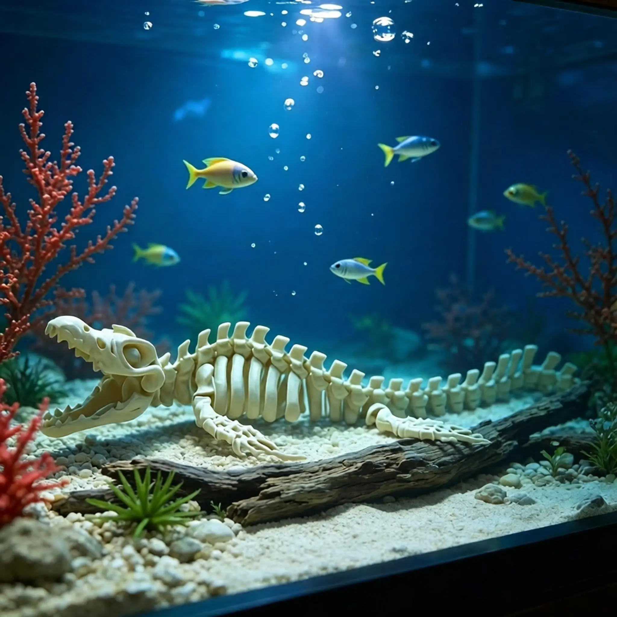 Large Weathered Marine Reptile 3D Skeleton Aquarium Ornament, Paleontological Fossil Fish Tank Decoration, Aquarium Decorations for Freshwater & Saltwater Tanks, Aquarist Gift