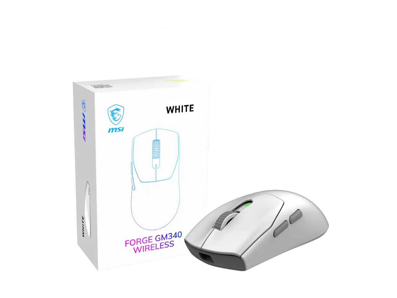 MSI FORGE GM340 Wireless Gaming Mouse - White, PixArt PAW3311 12K DPI, Tri-Mode (2.4GHz/Bluetooth 5.3/USB), 57g Ultra-Lightweight, 1000Hz