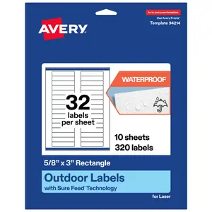 Avery Outdoor Waterproof Labels, 5/8" x 3" Rectangle