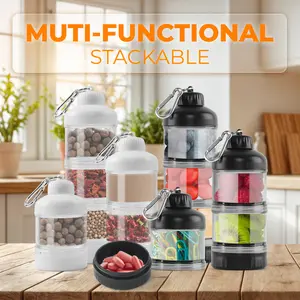 BYLWORKOUT [1 Piece] Stackable Protein Powder Funnels – 3-Tier Leakproof Containers w/ Funnel & Keychain, BPA-Free for Gym, Travel or Home Storage (Black&White）)