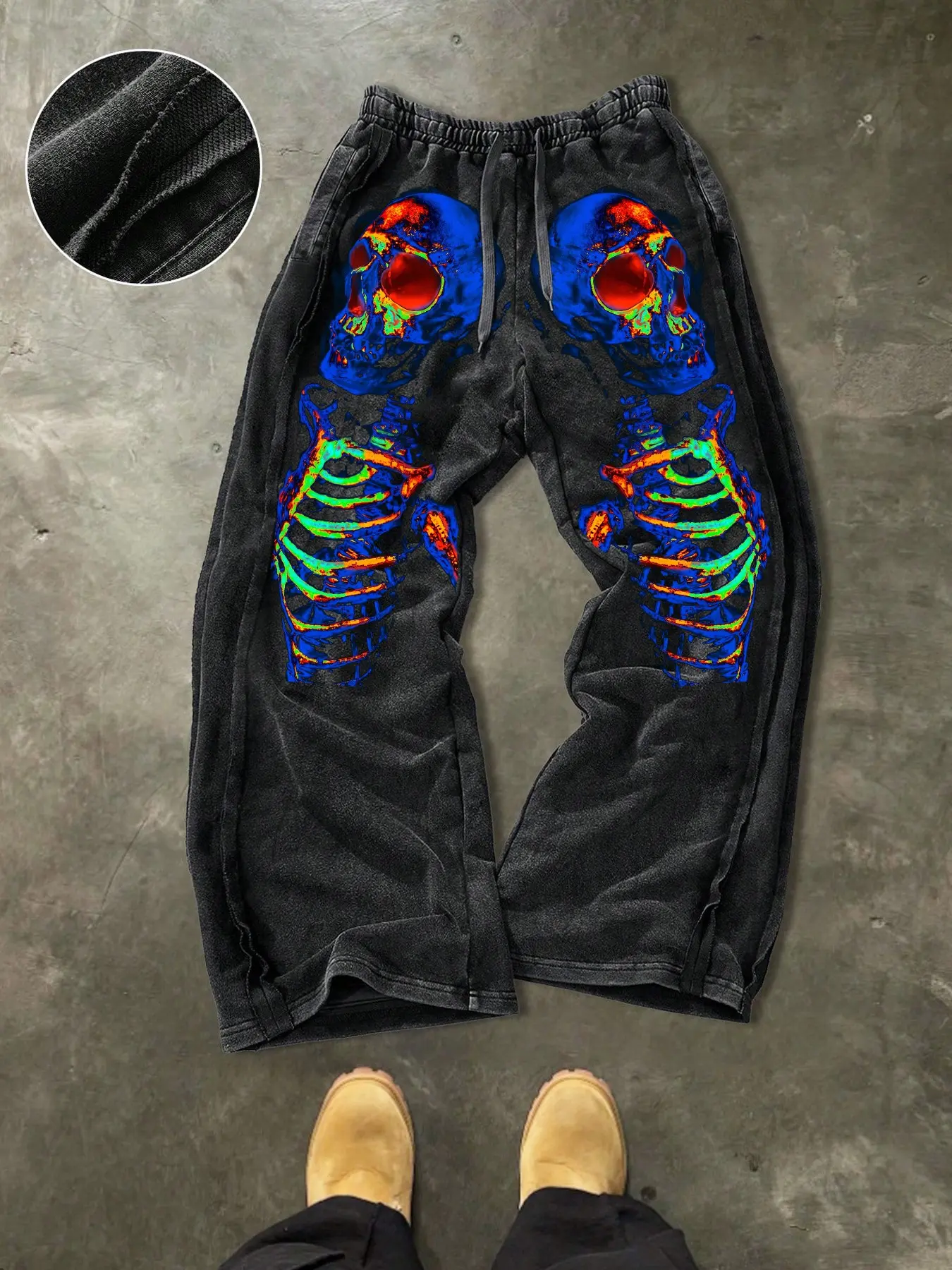 Men's Casual Cotton Sport Pants, Casual Sports Trousers, Casual Athletic Pants, Skull Print, Street Style, Drawstring Waist, Ankle Length, Outdoor, Holiday, Daily Wear