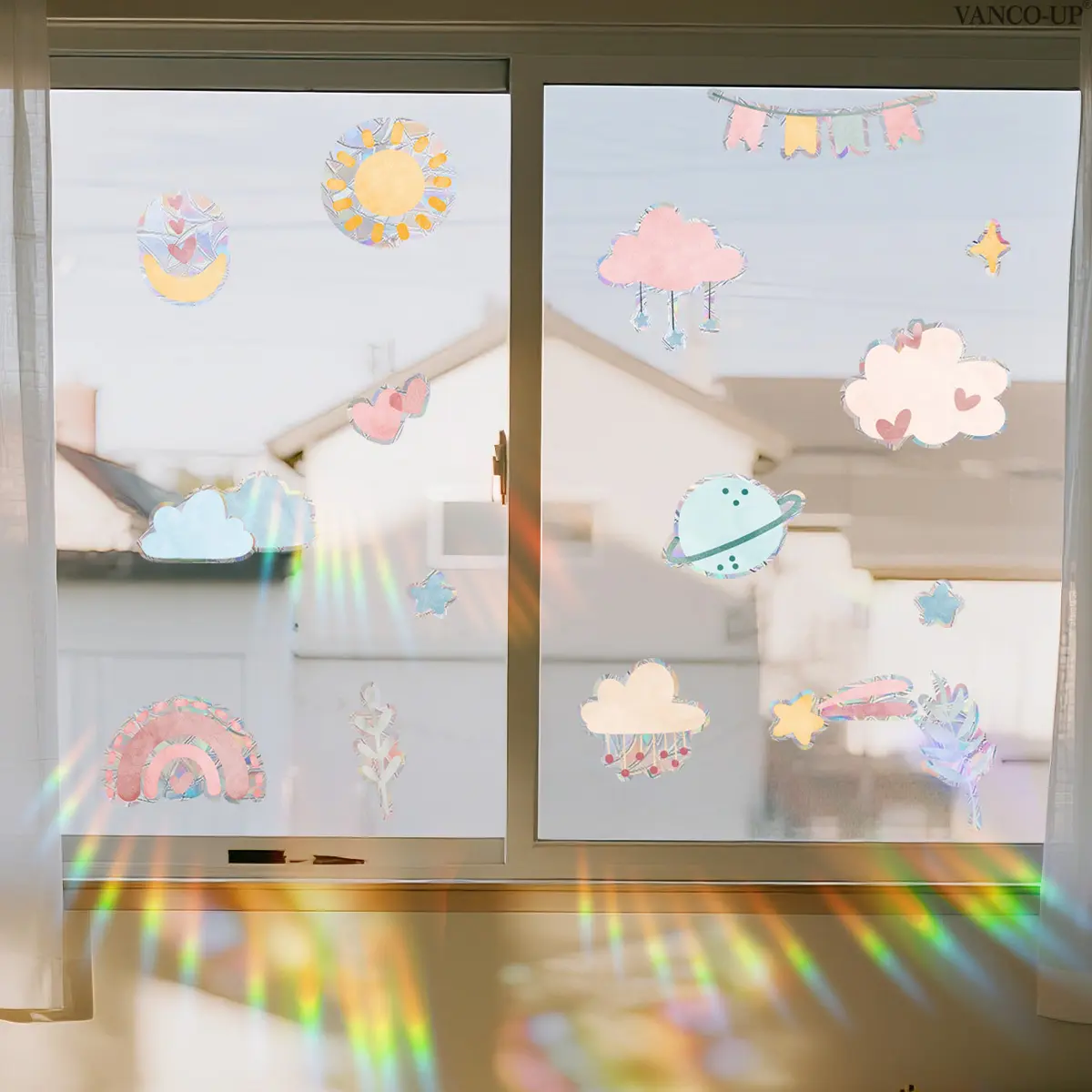 A (30*40cm) colorful cloud, planet and sun window sticker with electrostatic adsorption for glass windows, home decoration and beautification XC20103-YC
