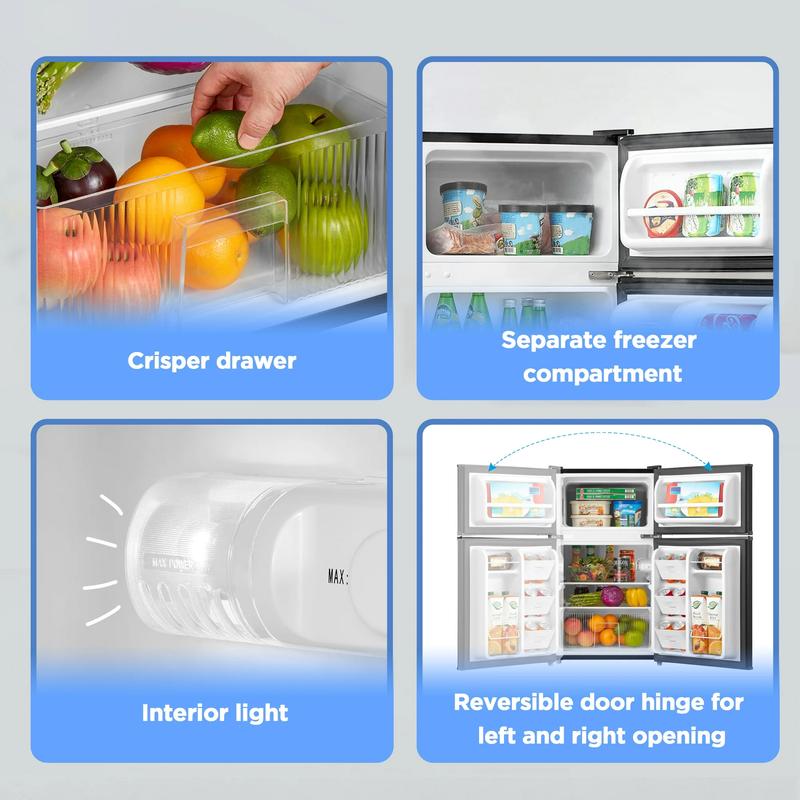 Arctic King 3.2 Cu ft Two Door Mini Fridge with Freezer, Stainless Steel, E-Star