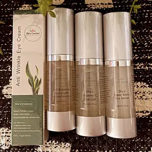 Sha's Organic Skincare Anti-aging Eye Care Package 1 Super Berry Serum Eye Gel Vitamin C Anti Wrinkle Cream Brightening 0.5oz Each