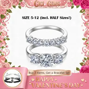 CICI GEMS Moissanite Rings for Women 1CT Trilogy Wedding Set D VVS1 3 Stones Stackable Band 18K Gold Plated Lab-Created Hypoallergenic Engagement Promise Anniversary Gift Fine Jewelry R2