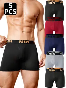5 Packs Men's Underwear, Comfortable Soft Breathable Boxer Briefs, Ideal for Daily Wear, Lightweight & Moisture-Wicking Design