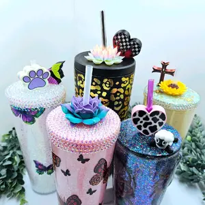 Straw topper accessory Fit most 40oz tumbler straws and smaller Stylish Rainbow Silk Dog Heart Bow