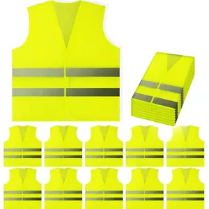 Safety Vests 10 Pack - Yellow Reflective High Visibility, Hi Vis Silver Strip, Men Women, Work, Cycling, Runner, Surveyor, Volunteer, Crossing Guard, Road, Construction, Neon (Mesh, 10)