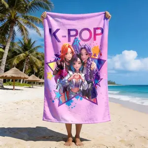 K-Pop Cartoon Girl Group Beach Towel, Absorbent Towel, Quick-Dry Super Soft Polyester, Multi-Purpose Yoga Travel Swim Camping, Large Size, Quick Dry Towels For Travel, Best Gift