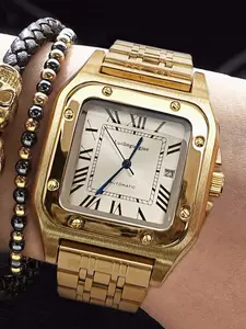 Men's Mechanical Watch, Analog Mechanical Watch, Automatic Wind-Up, Skeleton Design, Calendar Display, Business Style, Alloy Case, Perfect Gift for Him