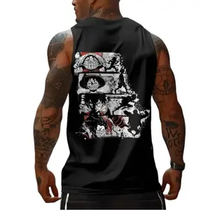 Oversized Anime Print Gym Tank Top Cotton