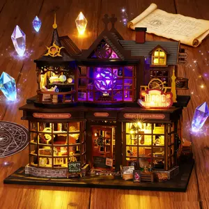 DIY Mini Bookshelf Kit Wooden Toy House Half-Open Design, Creative Craft Decor for Home Office, Perfect Christmas Halloween New Year Gift