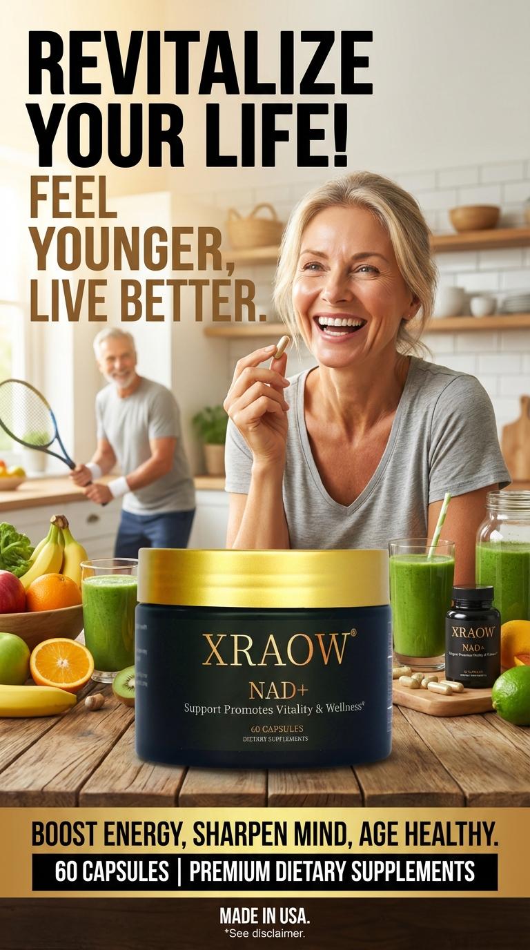 XRAOW NAD Supplement with Resveratrol NMN Alternative 30-Day Supply Advanced NAD+ Third-Party Tested for Quality and Safety Vitamin Healthcare Edible Fitness