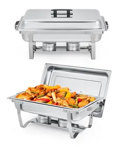 GARVEE Set of 2 8QT Stainless Steel Rectangular Chafing Dishes with Lids and Foldable Frames, Buffet Food Warmers for Parties, Weddings, Catering Supplies in Silver