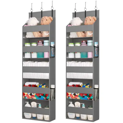 Lifewit Non-Woven Fabric Over-the-Door Hanging Bathroom Storage Organizer - 5-Shelf Sturdy Unit with Mesh Pockets, Anti-Tilt Design for Beauty Products