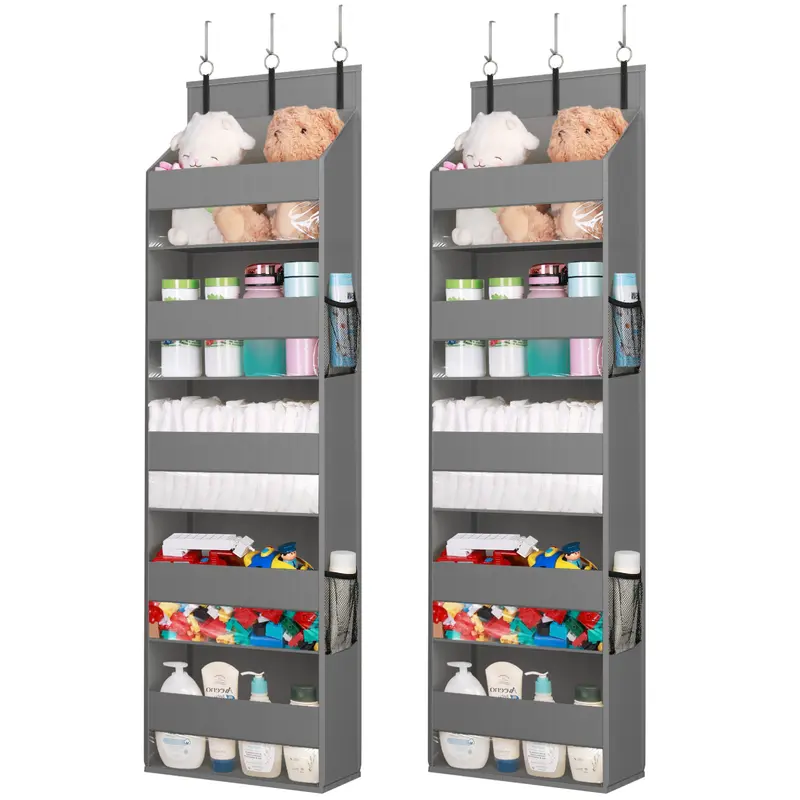 Lifewit Non-Woven Fabric Over-the-Door Hanging Bathroom Storage Organizer - 5-Shelf Sturdy Unit with Mesh Pockets, Anti-Tilt Design for Beauty Products