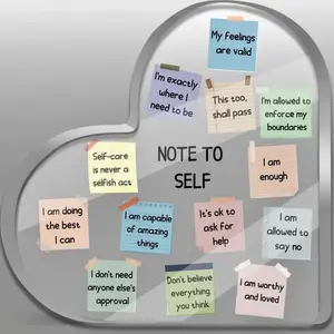 Positive Motivational Self-Care "Note To Self" 4" Acrylic Heart Plaque for Office Bedroom Living Room Decorative Inspirational Message