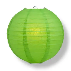 8" Grass Greenery Round Paper Lantern, Even Ribbing, Chinese Hanging Wedding & Party Decoration
