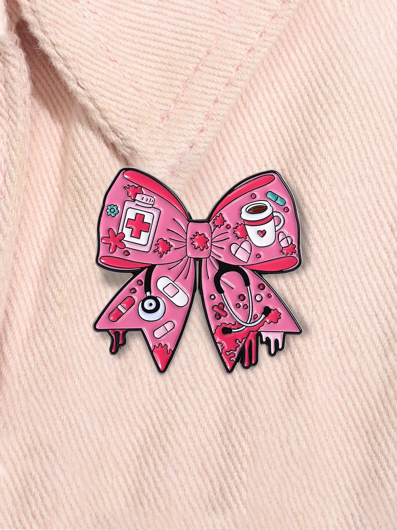 Pink Bow Medical Instrument Enamel Pin Medical Stethoscope Band-aid Metal Brooch Lapel Backpack Badge Fashion Jewelry Accessories Brooch Pins Gift for Friends