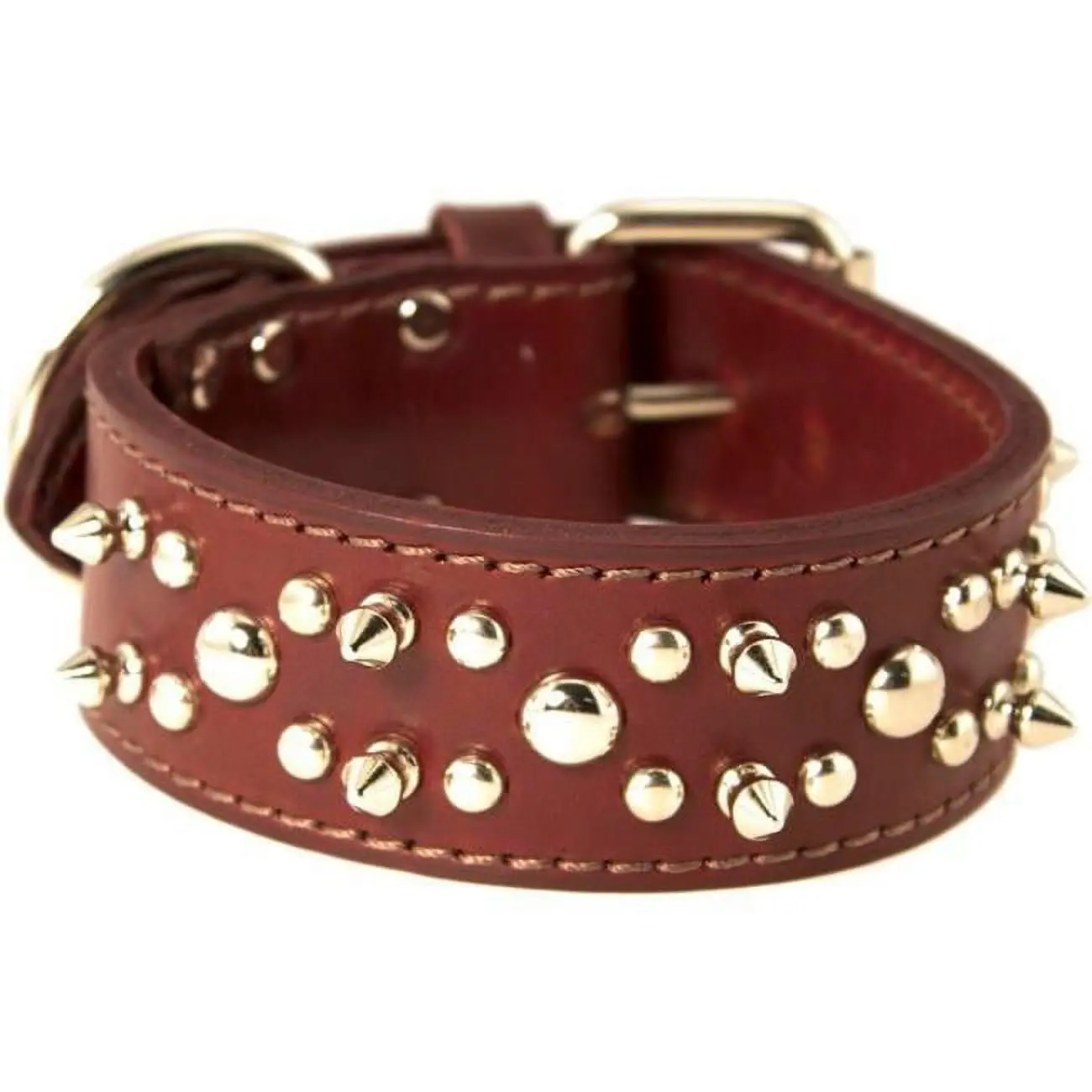 Leather Brothers 6022-BU28 1.75 x 28 in. Latigo Spike & Stud Dog Collar, Burgundy