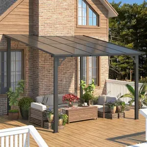 Garvee 10'X20' Hardtop Wall Mounted Gazebo with Gutters & Galvanized Steel Roof, 60MPH Wind Resistance, Lean to Gazebo Pergola with Sloped Roof for Deck, Porch, Backyard and More, Black