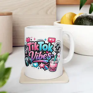 TikTok Vibes Mug | Bubble Tea, Phone & Headphones Graphic