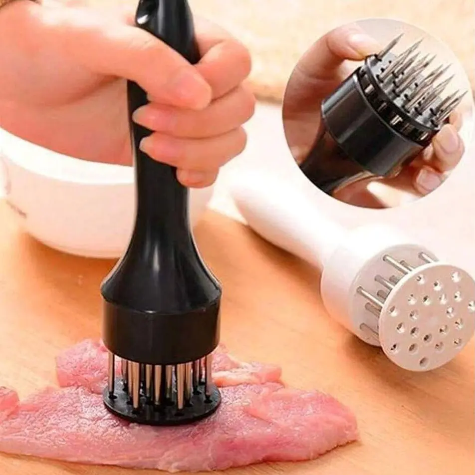 Tenderize Meat Perfectly: 16-Needle Stainless Steel Meat Tenderizer Tool for Chicken, Steak, and Beef. Essential Kitchen Gadget for Grilling & Cooking. (Black, 1Pcs)