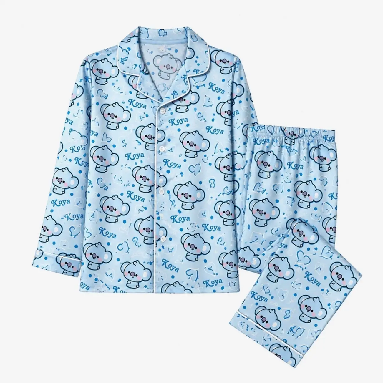 Cute Koya BT21 Satin Pajama Set Women Long Sleeve Sleepwear Loungewear