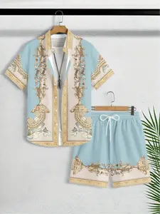 Men's fashionable suits, casual trend outfits consisting of shirts and shorts, 2-piece set, fashionable and comfortable streetwear, modern trend, suitable for parties, gatherings, daily wear, large size, machine washable.