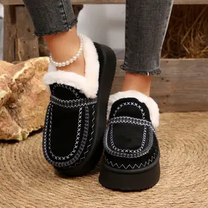 Women's Cozy Plush Platform Loafers Winter Warm Indoor Outdoor Shoes With Thick Flat Soles