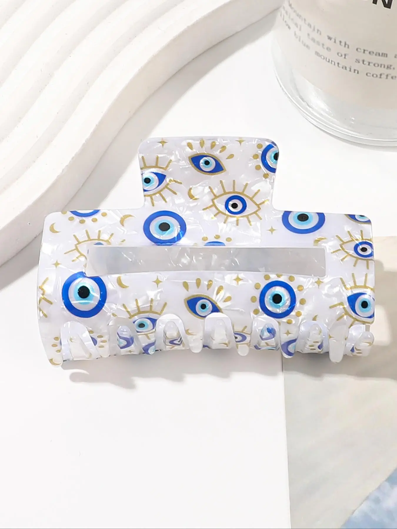 Random Print Eye Design Hair Claw, Gifts for Her, White Flat Claw Clips, Cute Fashion Headwear Accessories for Women & Girls, Minimalist Headwear Suit