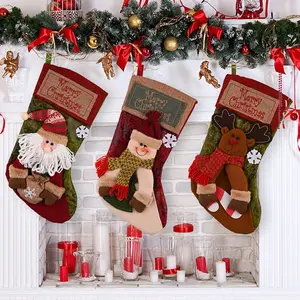 Christmas Stocking Socks Snowman Santa Elk Xmas Fireplace Xmas Tree Ornaments New Year Candy Bag Gift Christmas Decor Cloth Knit Burlap 3D Sturdy Handmade Durable