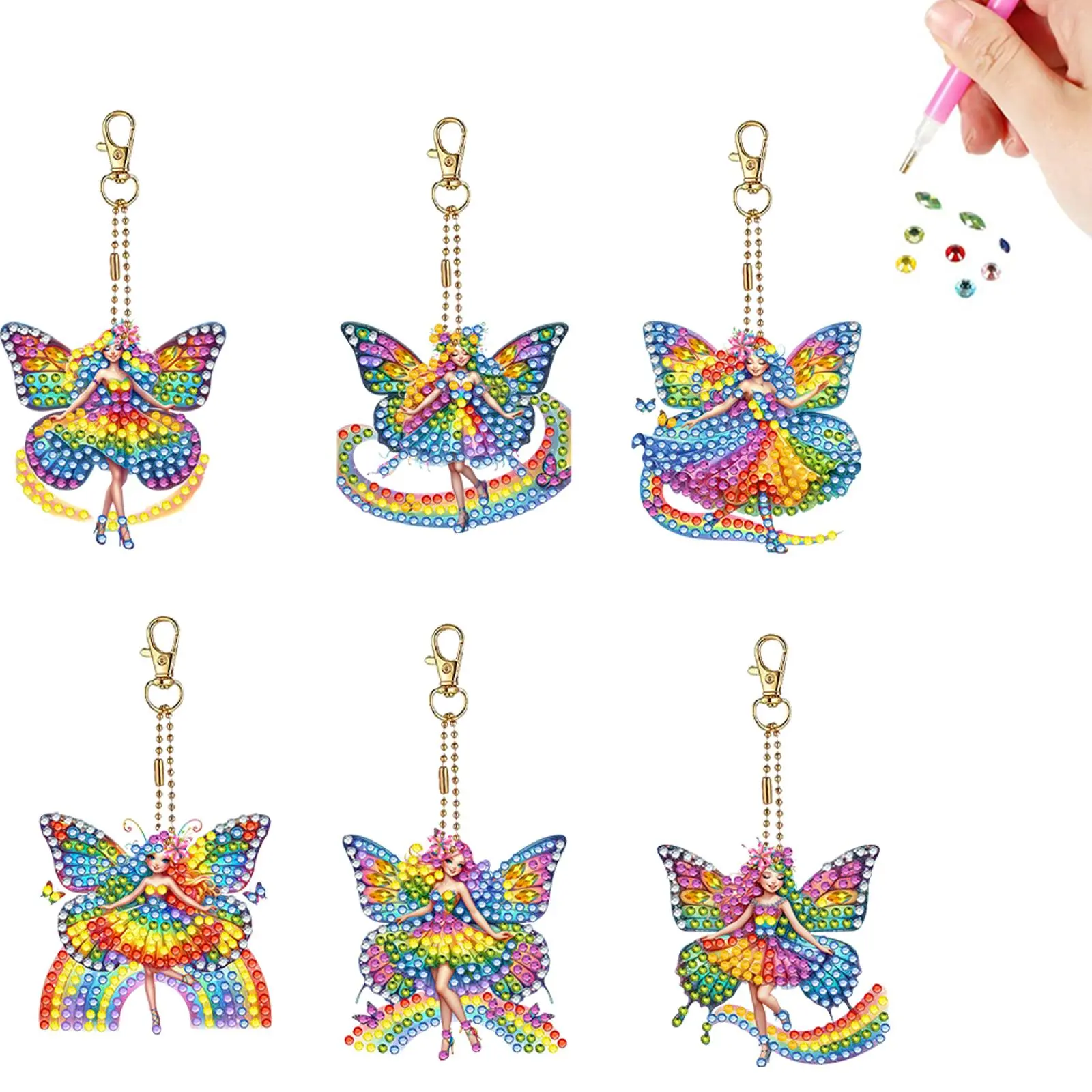 6Pcs DIY Special Shape Diamond Art Painting Keychain Kit Double-Sided Diamond Keychains Crystal Rhinestone Diamond Mosaic Key Chain Unique Handmade Gift