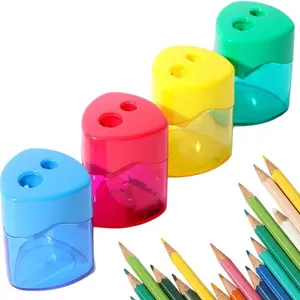 Pencil Sharpeners, 4 PCS Pencil Sharpeners Manual, Dual Holes Compact Colored Handheld Pencil Sharpener for Kids with Lid Adults Students School Class Home Office, Office Supplies