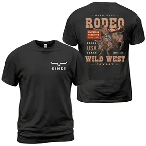 Kimes Wild Bull Rodeo T-Shirt, Rodeo Show Cowboy Bull Rider Back Print Tee, Pecos Texas Wild West Graphic Shirt, Casual Western Apparel for Men and Women