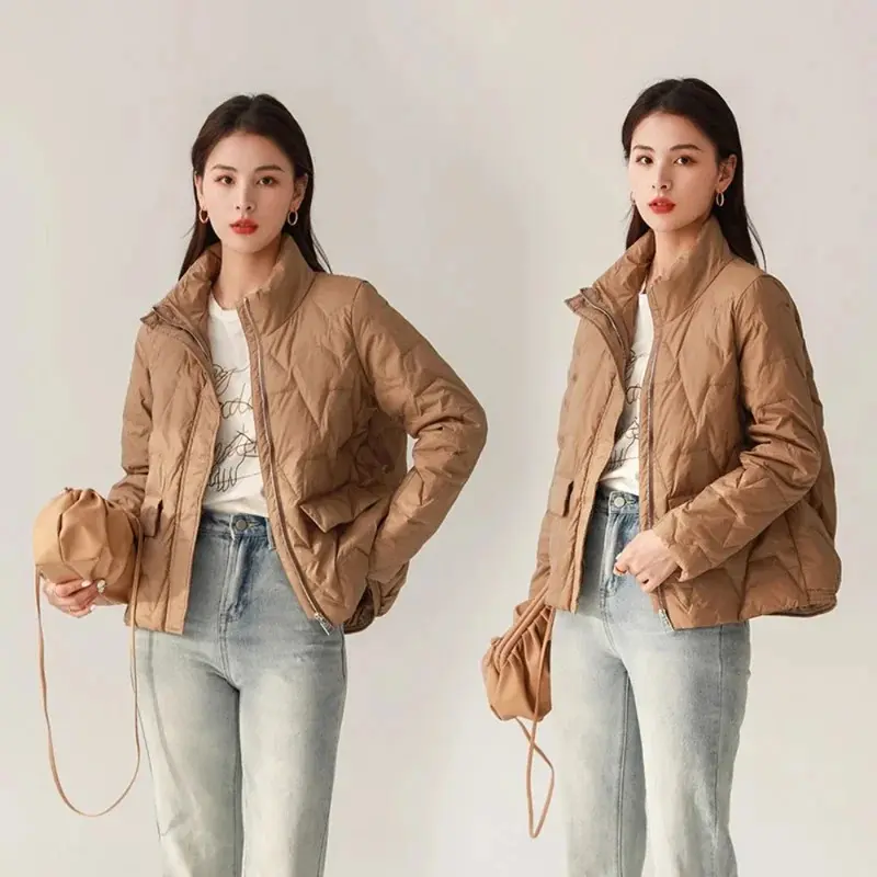 Lightweight Down Jacket 2025 Autumn Winter New Warm Short Casual Loose Stand Collar Fashion White Duck Down Thin Coat Women