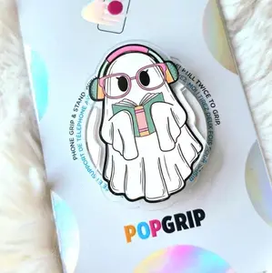 Cute Ghost PopSocket, Book Lover Ghost Phone Grip, Reading Ghost Gift, Spooky Cute Aesthetic Phone Stand, Halloween Ghost PopGrip