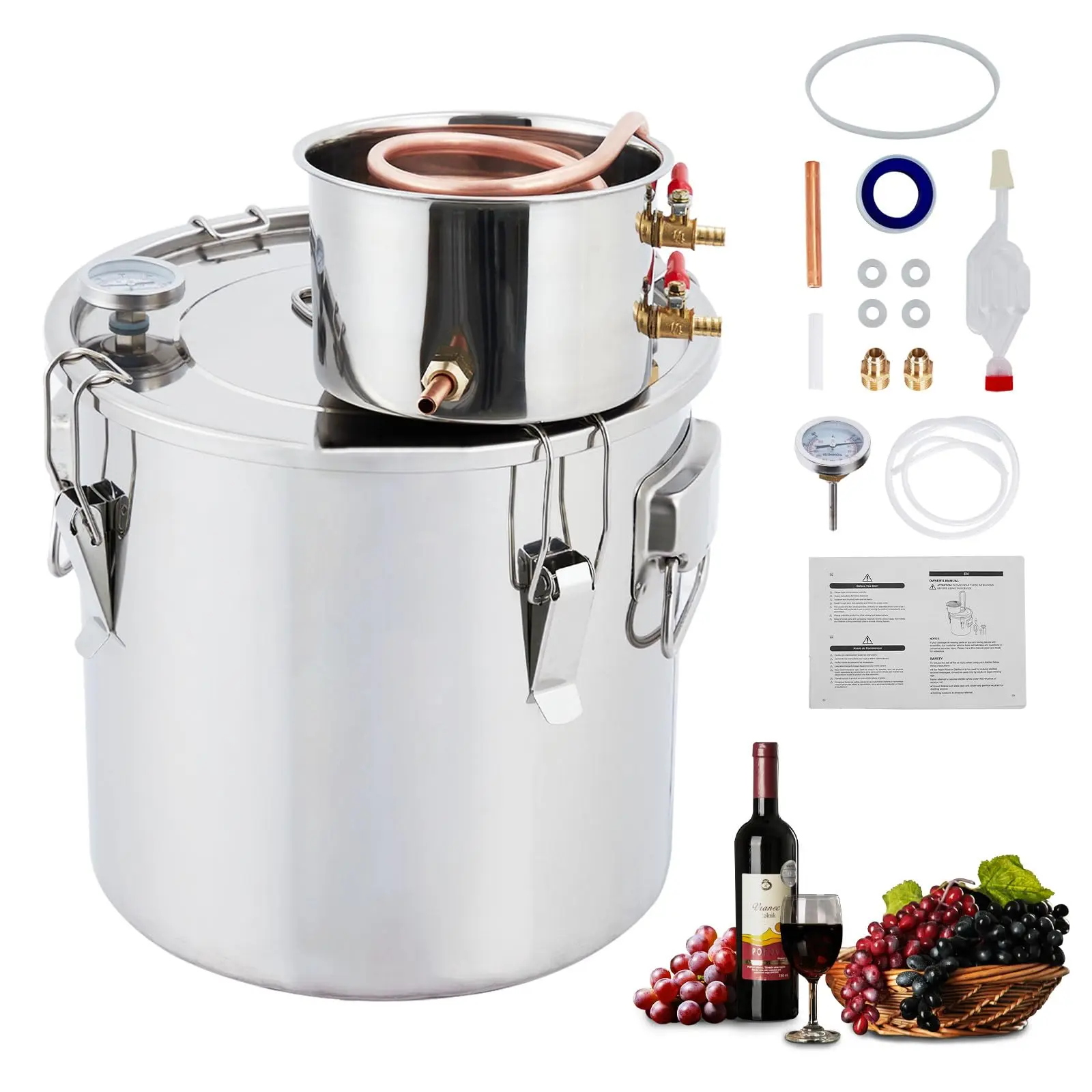 【GARVEE】3 Gallon (12L) Alcohol Still with Copper Tube and Display Thermometer - Home Brew Kit for DIY Whiskey, Wine, Brandy, Essential Oil Distillation