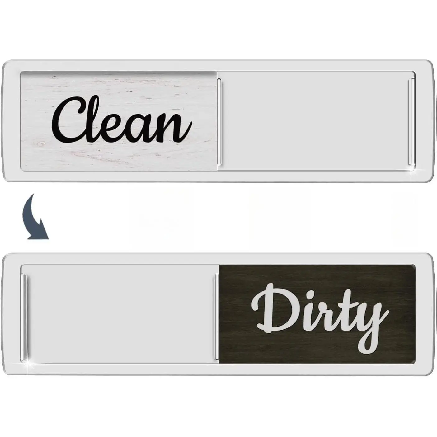 Dishwasher Magnet Clean Dirty Sign, 7x2 in Rectangular Farmhouse Rustic Wood Design, Black and White Silicone Non-Scratch, Easy-to-Read Slide, Strong Magnetism Kitchen Storage & Decoration Accessory (A-Silver)