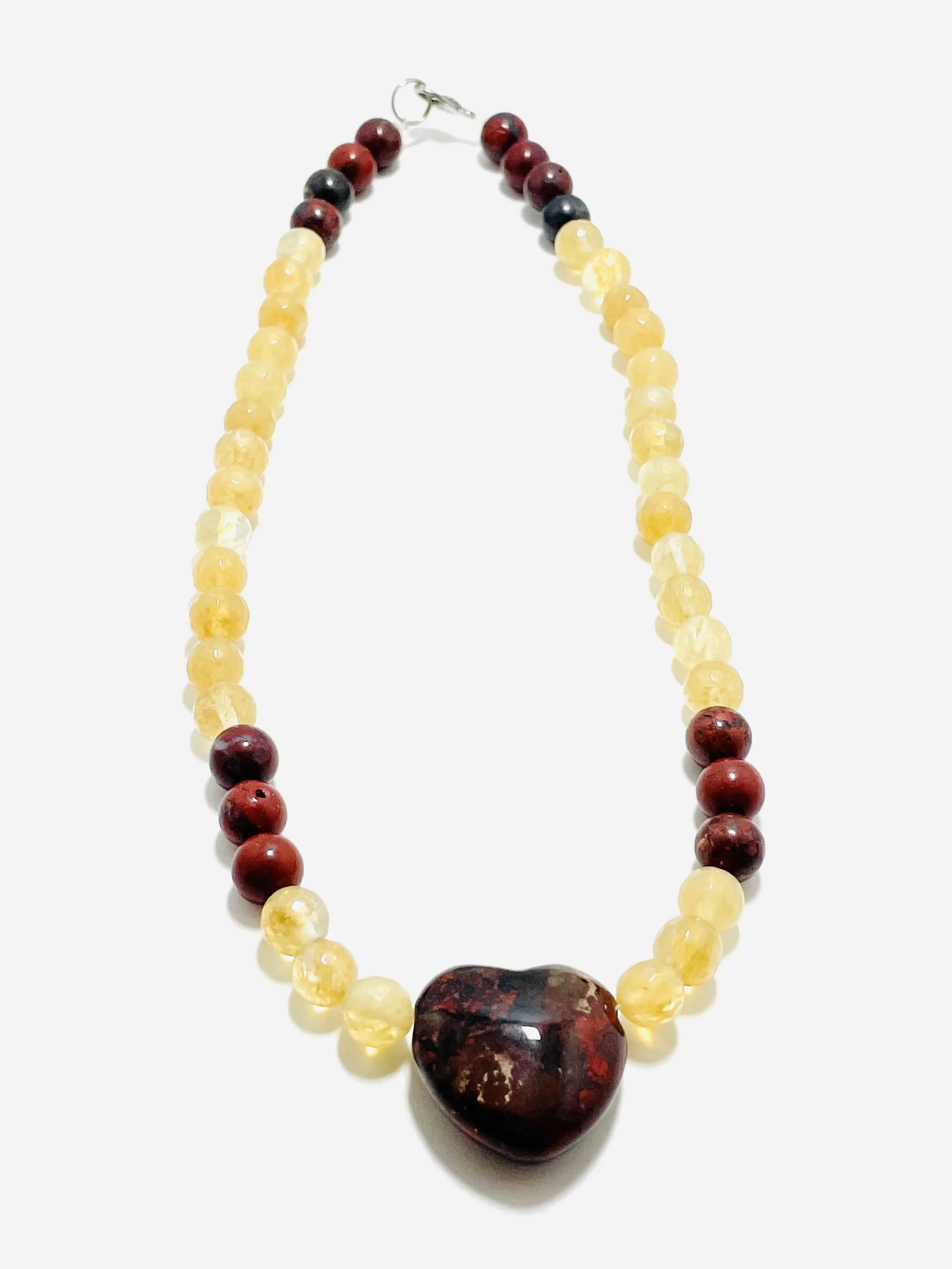16.5" Red Jasper Heart Choker Necklace with 8mm Red Jasper & Citrine Beads | Mad Mellow