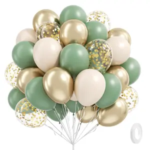 60-Piece Sage Green, White & Gold Confetti Balloon Set for Boho Weddings, Showers & Parties