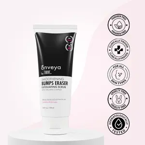 Skin Smoothening Bumps Eraser Exfoliating Body Scrub | For Bumpy & Dry Skin, Keratosis Pilaris & Ingrown Hair | Glycolic Acid, Lactic Acid & Spirulina | All Skin Types | For Women & Men | 100ml | Anveya