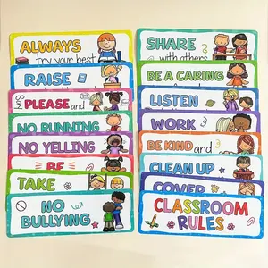 16 Pcs English Classroom Rule Cards, Good Habits Formation Class Management, Early Education Decorative Cards, School Teaching Supplies, Classroom Decoration, Classroom Supplies Charts