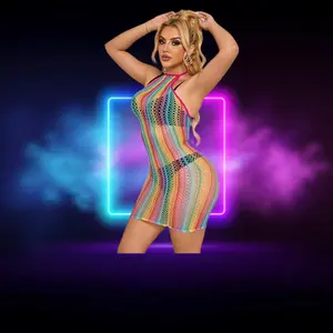 Rainbow Fishnet Dress - Colorful Fishnet Style Apparel for Your Rainbow Fishnet Needs
