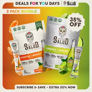 Salud x Jarritos 2-in-1 [Best Seller Duo] Agua Fresca Drink Mix, Energy + Focus & Hydration + Immunity, Organic Caffeine, B6 & B12, Electrolytes, Elderberry, Non-GMO, Vegan (2-Pack, 30 Servings), Deals For You Days