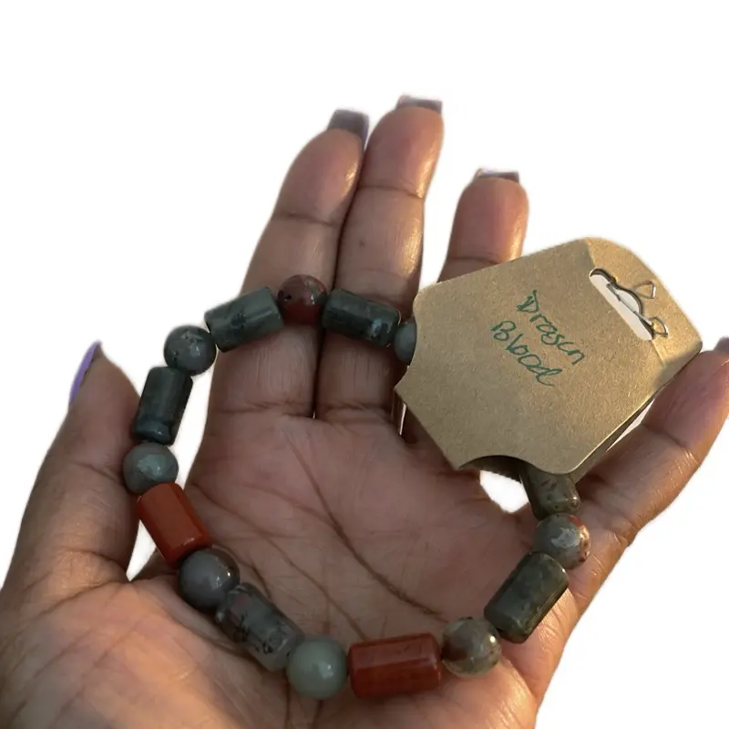 Men's Dragon Blood Bracelet with Unique Bead Design and Tag Label - Handcrafted Accessory