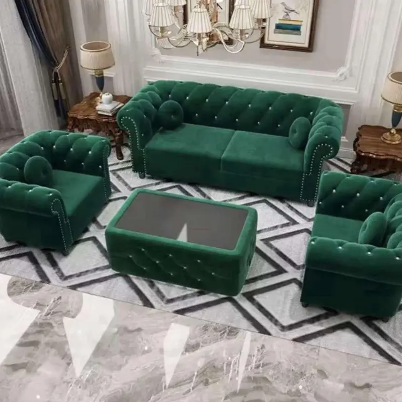 Chesterfield 3 +2 + 1 sectional sofa couch with ottoman