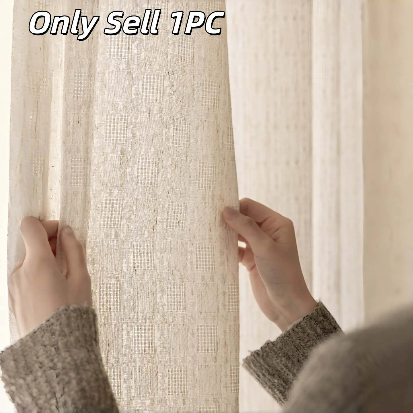 1PC Japanese Semi-Sheer Easy Install Curtain with Strap, No Drilling, Ideal for Rentals, Coffee Shops, Guesthouses, Stylish and Literary Curtains