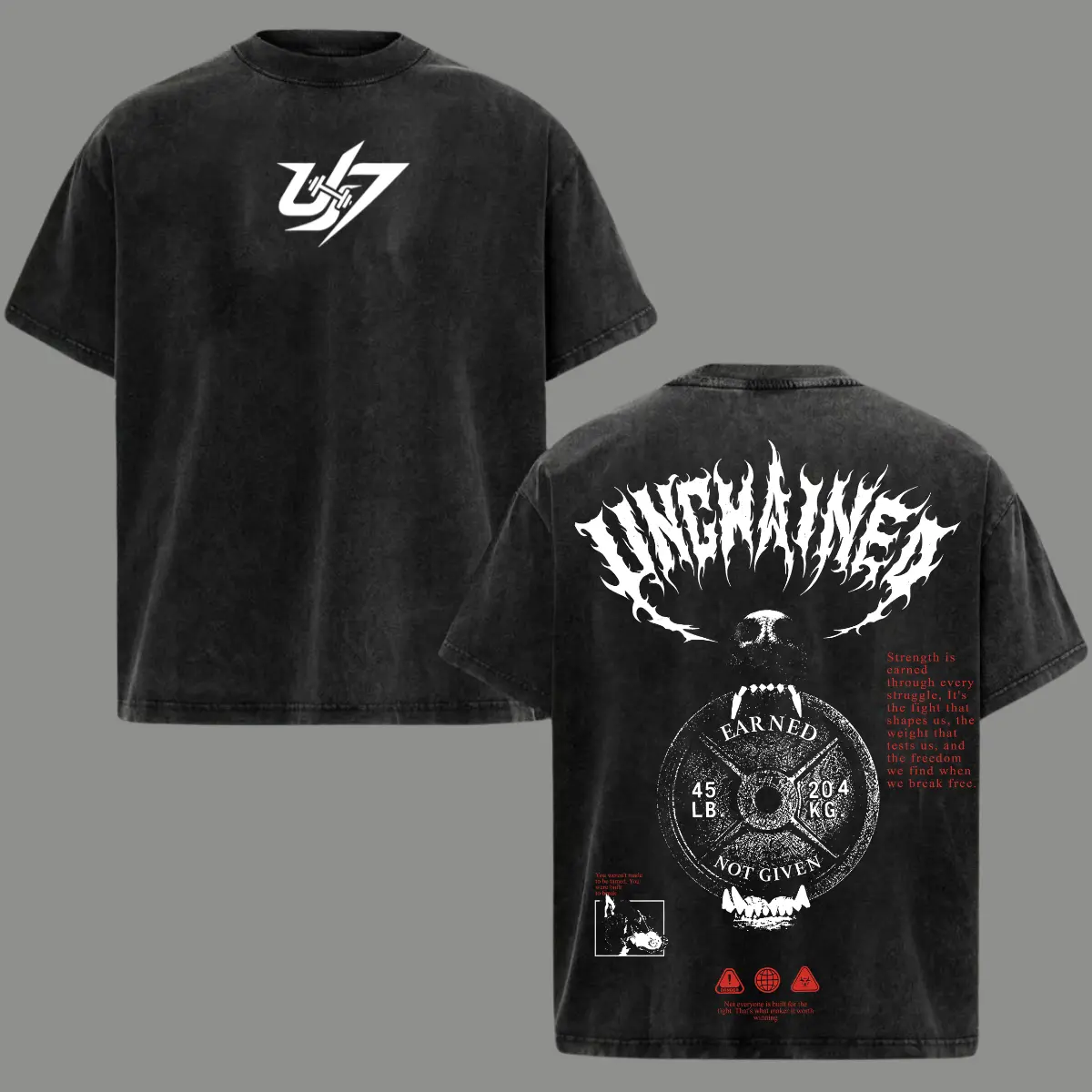 Vintage Unchained Weightlifting Acid Washed T-shirt, Gym Apparel, Workout Wear, Training Men's Top, Aesthetic Shirt, Discipline, Strength, Focus Cotton Menswear Streetwear Crewneck